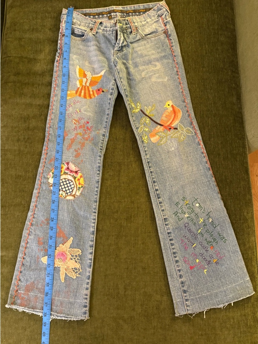 Switch Usa Light Blue Embroidered Flare Jeans with Bird Motif